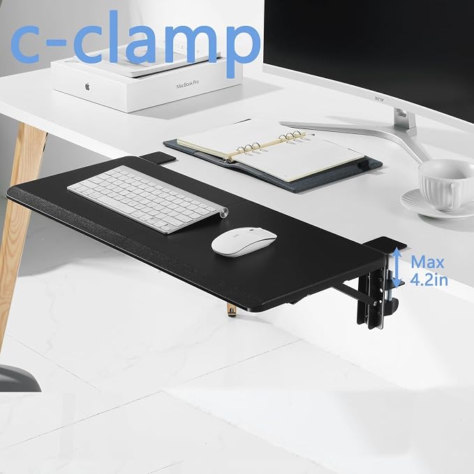 ETHU Ergonomics Desk Extender Tray, 25.6"x11.4" Large Size Foldable Keyboard Extender Tray Clamp On, Armrest Support for Home and Office (Black)