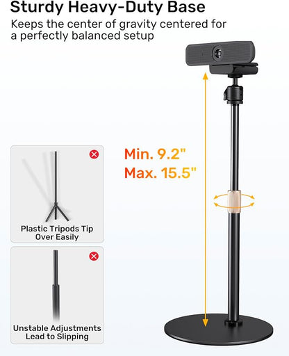 Upgraded Webcam Stand for Desk, Telescopic Webcam Tripod Mount with Ball Head, Compatible with Logitech Camera C922 C930e C920S C920 C615 C960 C920x BRIO 4K NexiGo N60, Phone Holder with 1/4" Thread