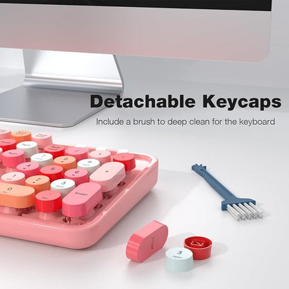 Dilter Wireless Keyboard and Mouse Combo, 104 Keys Full-Sized 2.4 GHz Round Keycap Colorful Keyboards, USB Receiver Plug and Play, for Windows, PC, Laptop, Desktop (Pink)