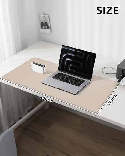 AFIING Extra Large Desk Mat - 55" x 24" PU Leather Non-Slip Desk Pad for Office and Home - Ideal for Large Mouse Pad and Desk Mats on Top of Desks (Beige)