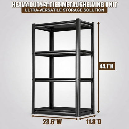 4 Tier Metal Bookshelf, Adjustable Tall Bookcase, Heavy Duty 2400 LBS Modern Deep Book Shelf, Bolt-Free Storage Shelves for Living Room, Home Office, Garage, 23.6" Wx 11.8" Dx 44.1" H