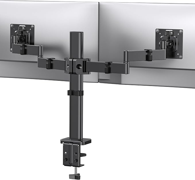ErGear Dual Monitor Stand for 17-32 inch, Dual Monitor Mount with Adjustable Tilt, Swivel, Rotation, Tiered Arms for Extra Height, Supports 22 lbs per Arm