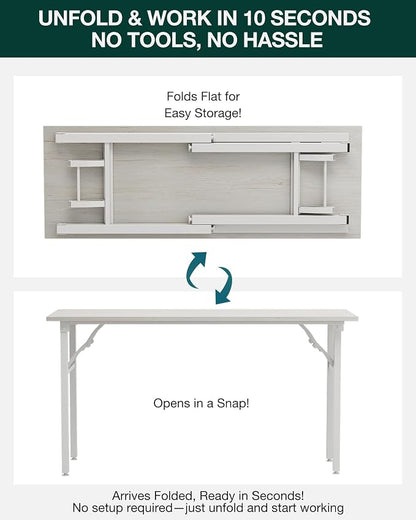 Frylr Small Folding Computer Desk – Portable 55.1 Inch Foldable Laptop Table, Collapsible and Compact for Easy and Fast Setup, Lightweight for Small Spaces, Home Craft and Study Use, White Ash