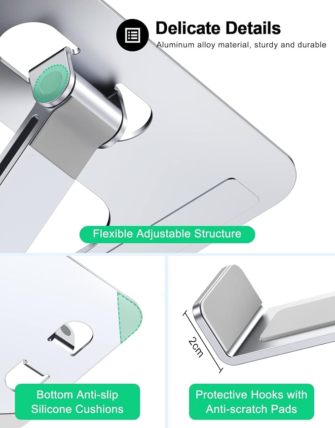 RIWUCT Foldable Aluminum Alloy Laptop Stand for Desk, Height Adjustable Ergonomic Computer Stand for Laptop, Portable Laptop Riser Holder Printer Stand Compatible with MacBook Pro Air/HP/Dell 10-16"