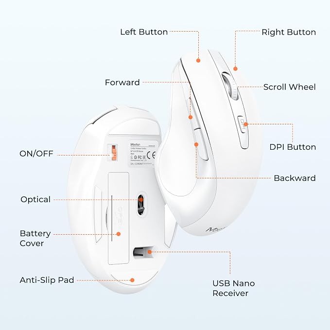 MEETION White Wireless Keyboard and Mouse, 2.4G USB Receiver Plug-and-Play, Computer Keyboard with Wrist Support, 3 Level DPI Mouse, Long Time Lasting Battery for PC/Mac/Windows/Laptop, White