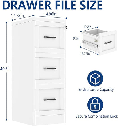 Ckzbx 3 Drawer File Cabinet with Lock, Narrow Vertical Filing Cabinet, Under Desk File Cabinets,White Metal File Cabinets for Home Office,Fit Letter/A4/Legal Size File