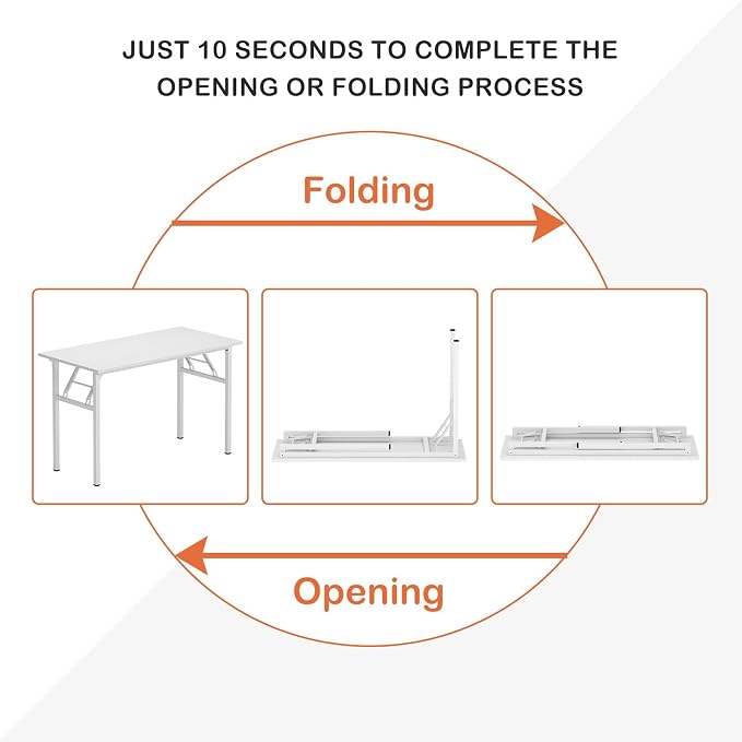 Need Folding Desk for Home Office 39-3/8" Length Modern Folding Table Computer Desk No Install Needed White Color Desktop White Frame AC5DW(100 * 60)