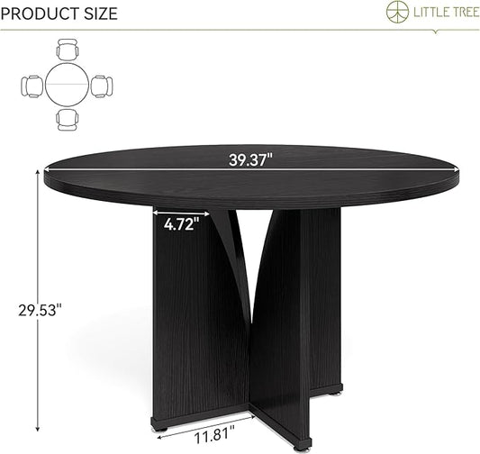 LITTLE TREE 39-Inch Small Conference Table for 4, Round Meeting Table with X-Shape Pedestal, for Office, Conference Room, Small Spaces, Black