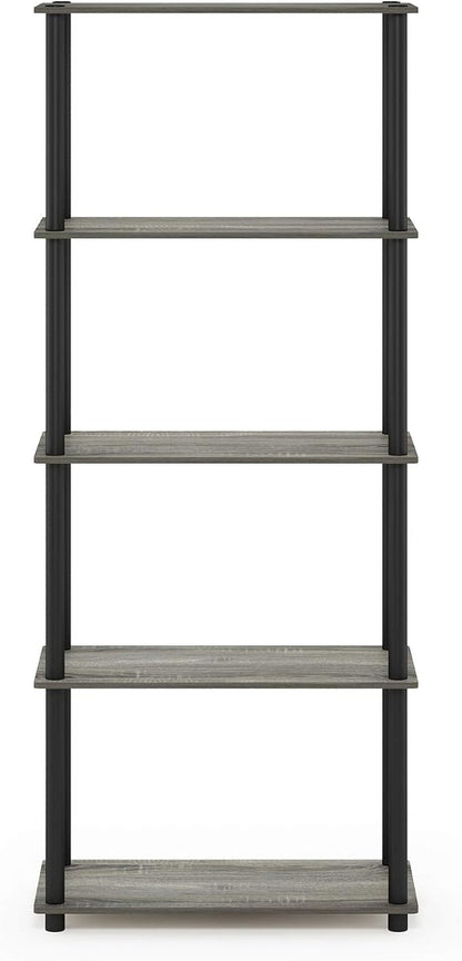 Furinno TURN-N-TUBE Storage Shelves, 5-Tier Book Shelf, Corner Shelf, Toolless Open Shelves, for Organization and Storage, Living Room, Garage, Home Office, French Oak