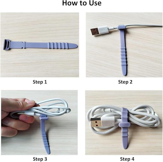Silicone Zip Ties, Reusable Zip Ties, 20pcs Rubber Cable Ties Straps for Wire Management, Elastic Cable Organizer for Home Office Table Desk. 4.5” Cord Ties in White, Black, Pink, Purple and Blue