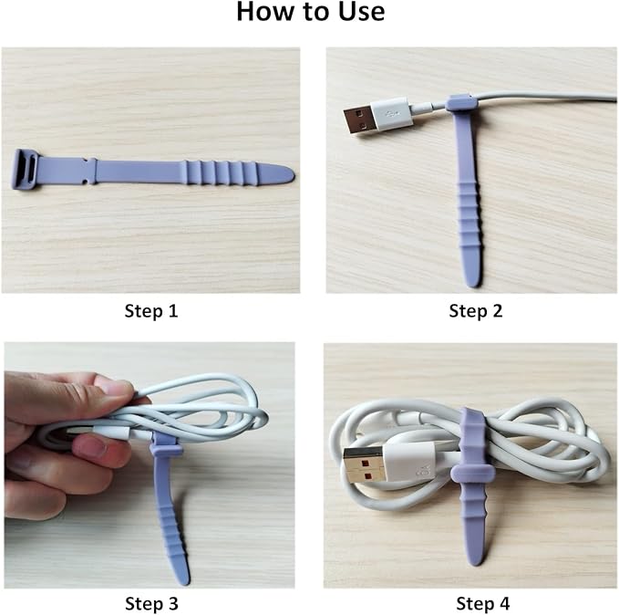 Reusable Silicone Zip Ties Cord Organizer: Silicone Cable Ties Straps for Cable Management - 20PCs 4.5” Purple Elastic Wire Cord Organizer for Home Office and Travel