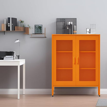 Washsemba Metal Storage Cabinet with Mesh Doors,Steel Display Cabinet with Adjustable Shelves,Metal Office Storage Locker for Home Office,Garage (Orange, 40''H)