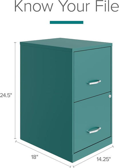 Hirsh Industries Space Solutions 18in 2 Drawer Metal File Cabinet Teal, Letter Size, Fully Assembled