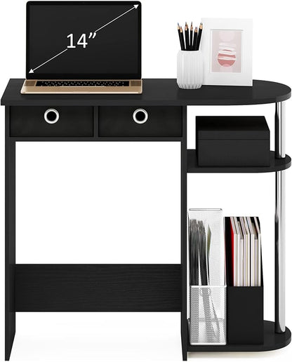 Furinno Go Green Desk, 31.5" Wide Gaming Desk with 2 Side Shelves and Storage Bins, Computer Desk, Office Desk for Home Office, Study Room, Dorm, Bedroom, Americano