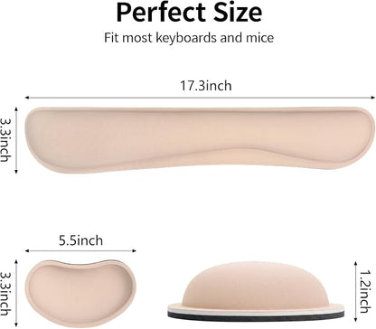 Bloss 2 Wrist Rest Support for Mouse Pad & Keyboard Set, Ergonomic Design Wrist Support Pad for Keyboard, Soft Memory Foam Desk Pads Support Hand and Arm Easy Typing Pain Relief - Beige