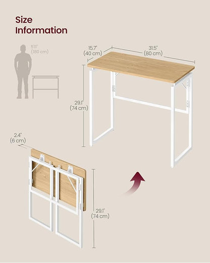 VASAGLE Folding Desk, Foldable Computer Desk, One-Piece Desktop, Rounded Edges, Small Folding Craft Table for Bedroom, Balcony, Camping, Easy Assembly, 31.5 x 15.7 Inches, Straw Yellow ULWD151YD01