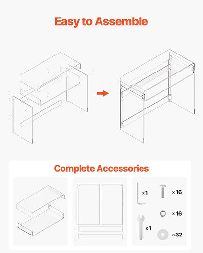VEVOR Acrylic Desk, Clear Laptop Study Desk with Storage Shelf, Modern Transparent Console Table for Home Office, Living Room, Bedroom, Entryway, 33.5" W x 15.7" D x 29.5" H