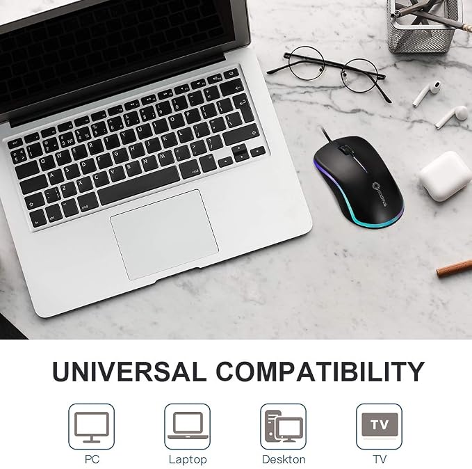 COOLERPLUS FC112 USB Optical Wired Computer Mouse with Easy Click for Office and Home, 1000DPI, Premium and Portable,Compatible with Windows PC, Laptop, Desktop, Notebook (Black)