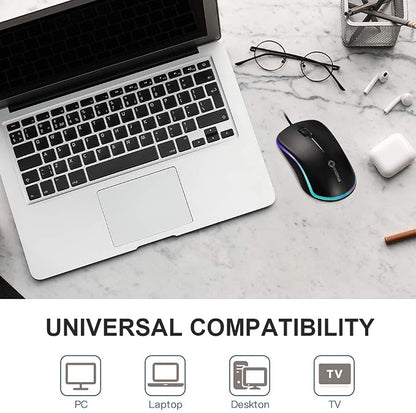 COOLERPLUS FC112 USB Optical Wired Computer Mouse with Easy Click for Office and Home, 1000DPI, Premium and Portable,Compatible with Windows PC, Laptop, Desktop, Notebook (Black)