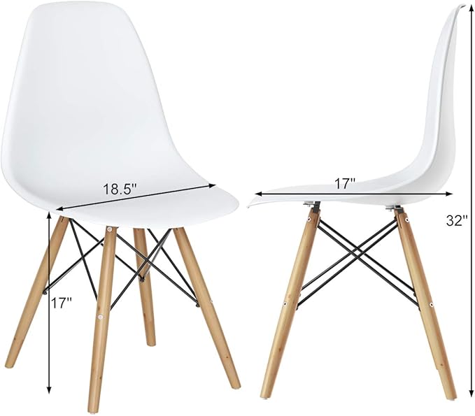 Giantex Dining Chairs Set of 2 White, Pre Assembled Mid Century Modern Dining Chairs with Wood Legs, Armless Kitchen Chairs, Plastic Dining Side Chair for Dining Room, Kitchen, Living Room
