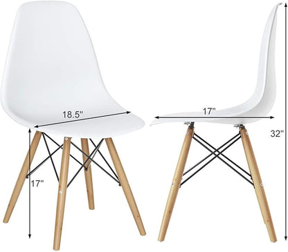 Giantex Dining Chairs Set of 2 White, Pre Assembled Mid Century Modern Dining Chairs with Wood Legs, Armless Kitchen Chairs, Plastic Dining Side Chair for Dining Room, Kitchen, Living Room