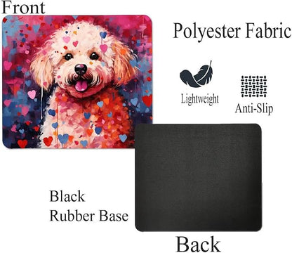 Poodle Mouse Pad Dog with Red Hearts Pattern Non-Slip Rubber Mouse Pad Puppy in Love Mouse Pad for Home Office Work Desk Computer Desktop Laptop for Dog Lovers