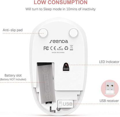 seenda Wireless Mouse, 2.4G Noiseless Mouse with USB Receiver Portable Computer Mice for PC, Tablet, Laptop, Notebook - Rose Gold&White