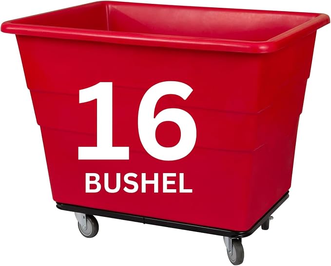 ReadySpace Commercial 16 Bushel Utility Cart with Steel Base, Poly Box Basket Truck, Laundry Cart, and Rolling Trash Bin, 47-Inch x 34.75-Inch x 35.5-Inch, 1000 Pound Weight Capacity, Red