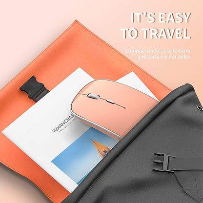 Halpilt Wireless Mouse Chargeable Portable Silent USB-A and USB-C Dual Mode Wireless Mouse 3 Adjustable DPI for Laptop, Mac, Android, PC (Q23S Orange)
