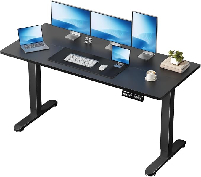 Electric Standing Desk, 39.4 x 23.6 Inches Sit Stand up Desk, Home Office Desk with 3 Memory Height Settings, Black Frame/Black Color Top