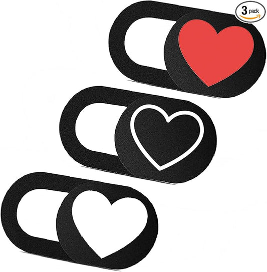 Webcam Cover 3 Pack Ultra Thin Slide Laptop Camera Cover for Echo Show, Computer, Tablet, Chromebook, PC - Peach Heart Black