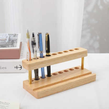 Pencil & Pen organizer for Desk,Wooden pen holder with Phone Stand for Office & Home,Solid Walnut Pencil Display Stand (Single-row - Natural Wood)