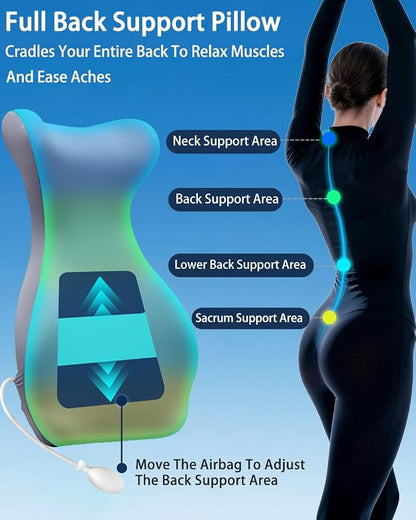 27.7'' Adjustable Airbag Full Back Lumbar Support Pillow, Back Pain Relief | High Memory Foam Lumbar Cushion for Office Chair Upper Lower Back Pain Relief, Improves Posture for Desk, Gaming Chair, Couch