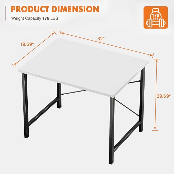 Sweetcrispy 32 Inch Small Computer Desk, Home Office Desk, Small Study Workstation for Bedroom, Study Table with X-Shaped, Modern Simple Gaming Table, Modern White