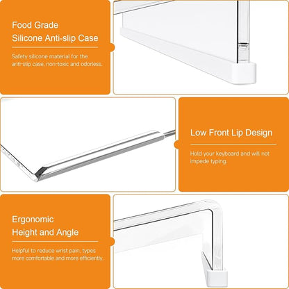 BEEGO Ergonomic Computer Keyboard Stand - 2PCS Clear Acrylic Keyboard Riser Tilted Keyboard Holder Keyboard Tray with White Non-Slip Strip for Easy Typing at Home School Office Desk Accessories