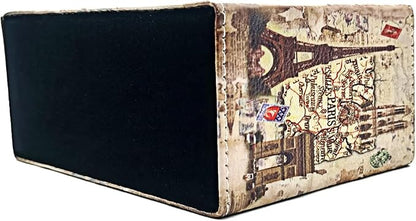 Pen Holder, Rectangle Vintage Pencil Holder with 2 Compartments, PU Leather Art Remote Control Holder Organizer Storage for Desk Accessory (Eiffel Tower)