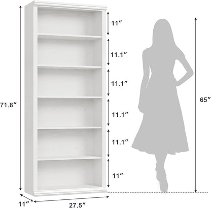 Rresyet Bookcase and Bookshelves, 28" W Tall Bookshelf with Elegant Design, 6 Tiers Spacious Book Storage, Freestanding Book Organizer, Display Library Shelf for Home Office, Living Room & Study Room