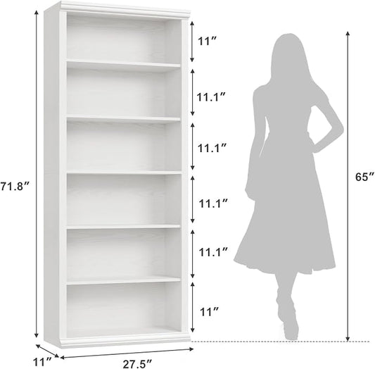 Rresyet Bookcase and Bookshelves, 28" W Tall Bookshelf with Elegant Design, 6 Tiers Spacious Book Storage, Freestanding Book Organizer, Display Library Shelf for Home Office, Living Room & Study Room