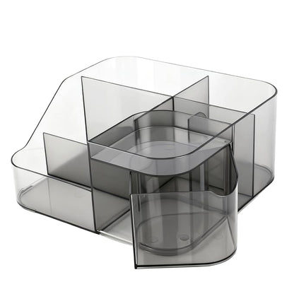 BQAN Transparent Acrylic Nail Desk Organizer with Spinning Drawer, Drill & Brush Holder, Desktop Manicure Tool Storage for Nail Techs, Makeup, Skin Care (Black) - Professional Salon or Home Use