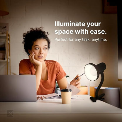 Xtricity LED Clip on Desk Lamp with 360° Flexible Gooseneck, White Finish | Reading Light for Bed Headboard– A19 Bulb Included, 120V, On/Off Switch, 10.25” Height Table Lamp