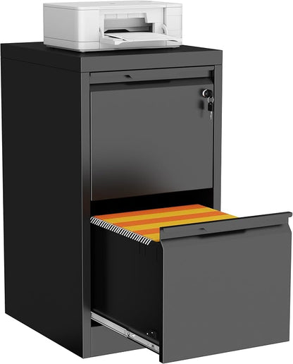 2 Drawer File Cabinet with Lock,Filing Cabinets for Home Office,Metal Small File Cabinet for Letters/Legal/A4 Size, Assembly Required,Black 2 Drawer