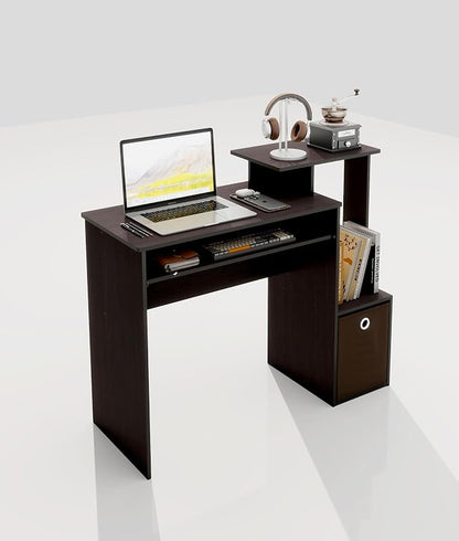 Small Computer Desk for Bedroom, Home Office Desk with Drawers Storage Shelves for Living Room Study Bedroom, Dark Walnut/Brown
