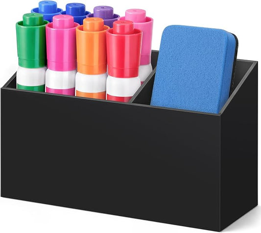 MR.MATE Magnetic Pen Holder,Black Magnetic Marker Cup for Fridge Whiteboard | Dry Erase Marker Pencil Holder with Acrylic Cup and Strong Magnet, Non-slip Design For Refrigerator Locker Office & Classroom