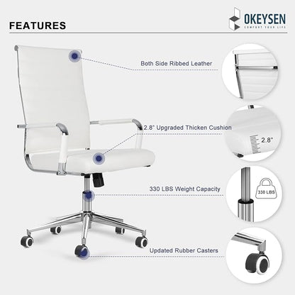 Okeysen Ergonomic Office Desk Chair, Modern PU Leather Conference Room Chairs Ribbed, High Back Executive Swivel Rolling Chair for Home, Office