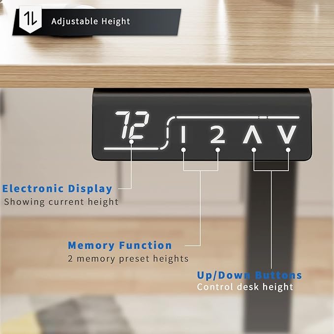 YESHOMY Height Adjustable Electric Standing Desk, 55 inch Computer Table, Home Office Workstation, Black Leg/Natural Top