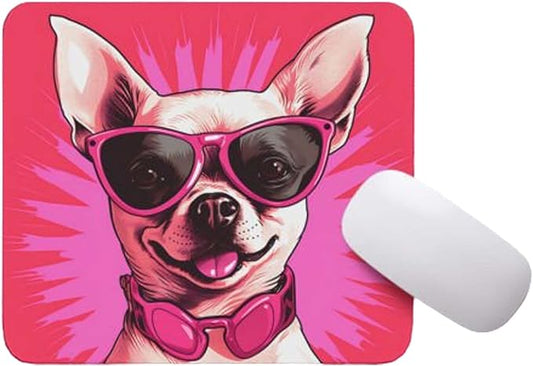 Pink Mousepad Glamour Dog Chihuahua Mouse Pad for Home Office Gaming Working Desk Computer Desktop Accessories Non-Slip Rubber Mousepad for Dog Lovers
