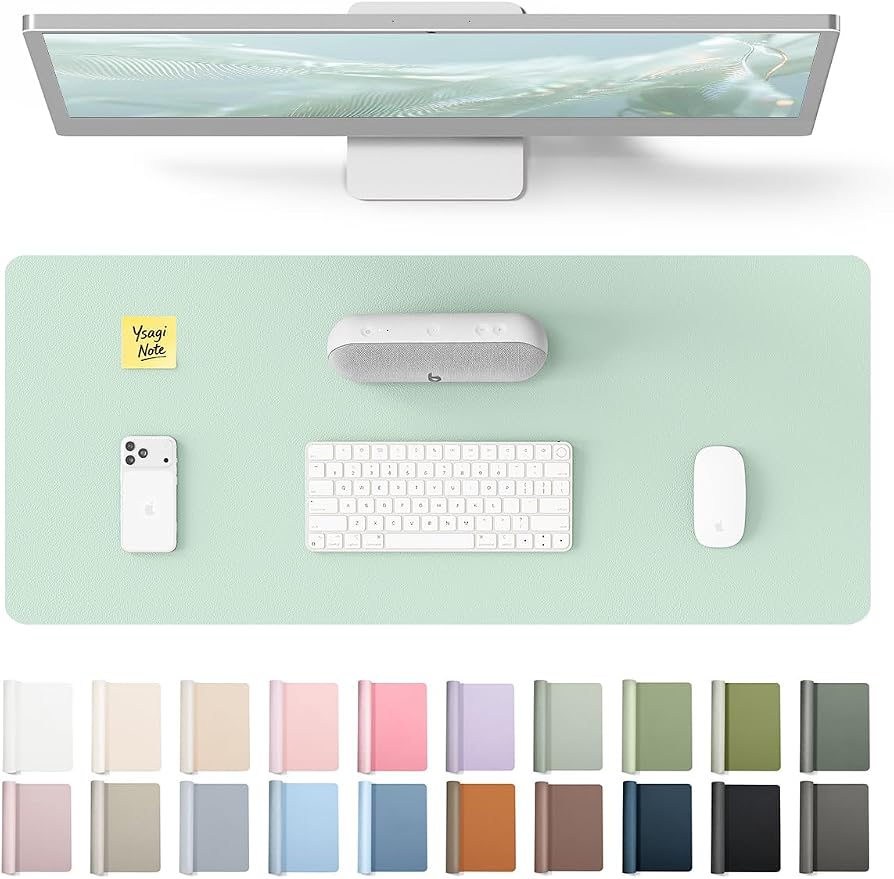 YSAGi Leather Desk Protector, Office Mat, Large Mouse Mat, Non-Slip PU Leather Blotter, Laptop Pad, Waterproof Writing Pad for Office and Home (Pale Green, 23.6" x 13.8")