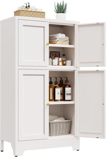 Bevivog Metal Locker Storage Cabinet,Home Accent Cabinets with 4 Doors and 2 Adjustable Shelves, Sideboard Coffee Bar Cabinets Small Pantry for Entryway, Bathroom, Kitchen,Living Room,Hallway