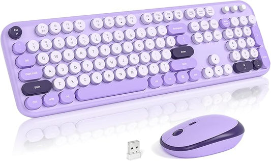 MOFII Wireless Keyboard and Mouse Combo, 2.4GHz Retro Typewriter Keyboard Full Size and Silent Mouse, 2-in-1 USB Receiver Plug and Play, for Laptop, PC, Desktop, Windows (Violet)