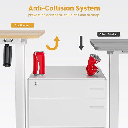 55x24 in Electric Standing Desk,Adjustable Height with Wheels,Oak | Spliced Desktop,27.9"–46.8" Height Range,4 Memory Presets,Lockable Wheels,Headphone Hook,Sit Stand Desk,Home Office